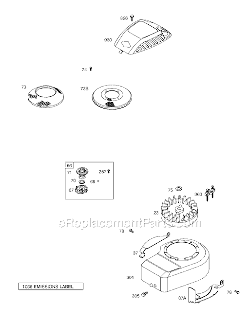 Page E Diagram and Parts List for 9C900SERIES  Briggs and Stratton Engine